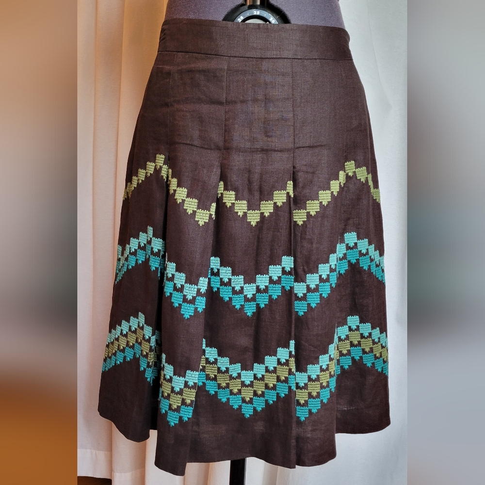 LOFT 0P Embroidered Linen Midi Skirt